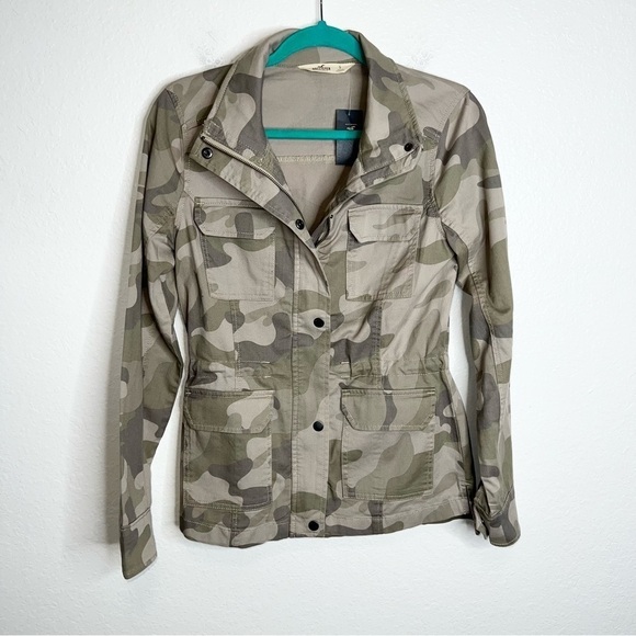 Hollister Jacket Women Small Military Camo Green Camouflage Zip Up Coat b28 - Picture 1 of 8